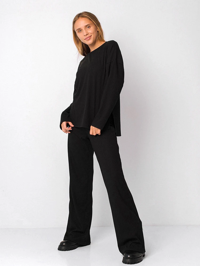 

Marthaqiqi Casual Female Pajamas 2 Piece Sets Long Sleeve Sleepwear O-Neck Nightwear Pants Autumn Loose Home Clothes For Women