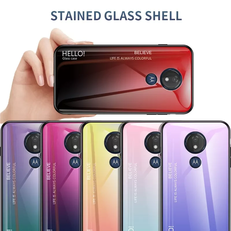

For Motorola Moto G7 Power Case Luxury Hard Tempered Glass Gradient marble Protective Back Cover case For Moto G7 Play G7Power