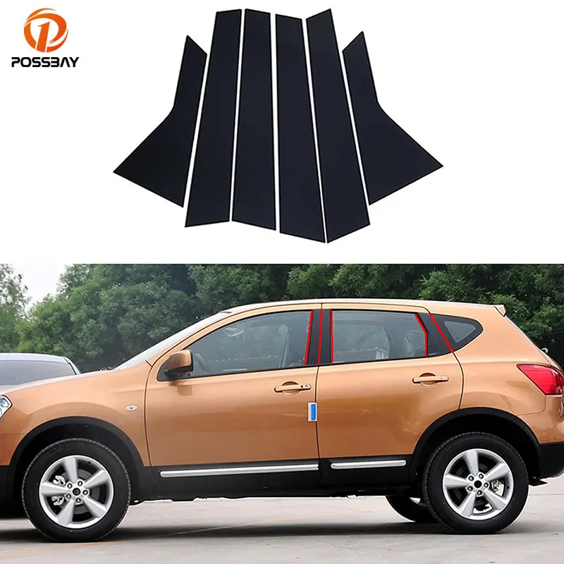 

6 Pcs Car Window Pillar Posts Door Trims Cover Glossy Black Sticker for Nissan Qashqai J10 2008-2013 Exterior Accessories
