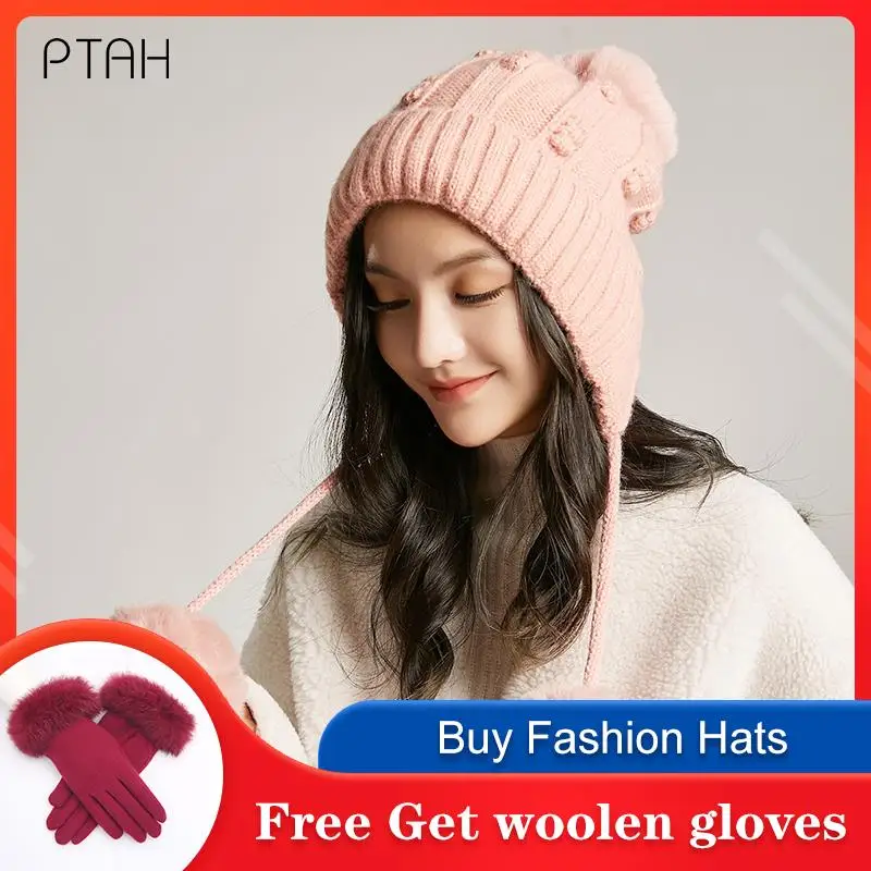 

[PTAH] Winter Beanies Hats Woman Fashion Wramer Softer Knitted Woolen Hat Girls Autumn Female Warmer Skullies Hats Ladies Casual