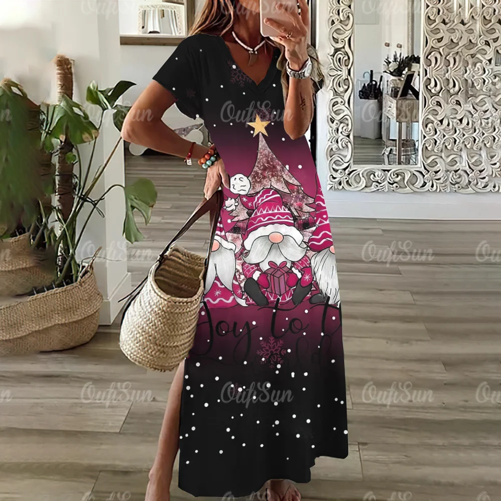 

Длинные рождественские платья с градиентным принтом, разрезом сбоку, женское повседневное облегающее платье-топ и расклешенное элегантное красивое вечернее платье, пикантные банкетные платья