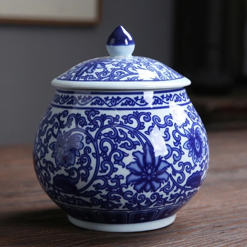 

Chinese Style Blue And White Porcelain Tea Caddy Household Candy Nut Sealed Storage Jar Ceramic Storage Jar Home DecorationZC236