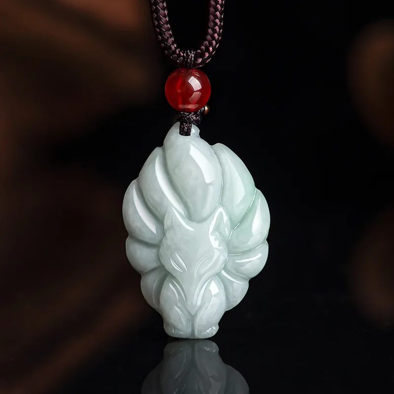 

Mai Chuang/ Hand Carved/Jade Light Green Nine-tailed Fox Emerald Necklace Pendant Fashion Elegant Jewelry Men Women Couple Gift