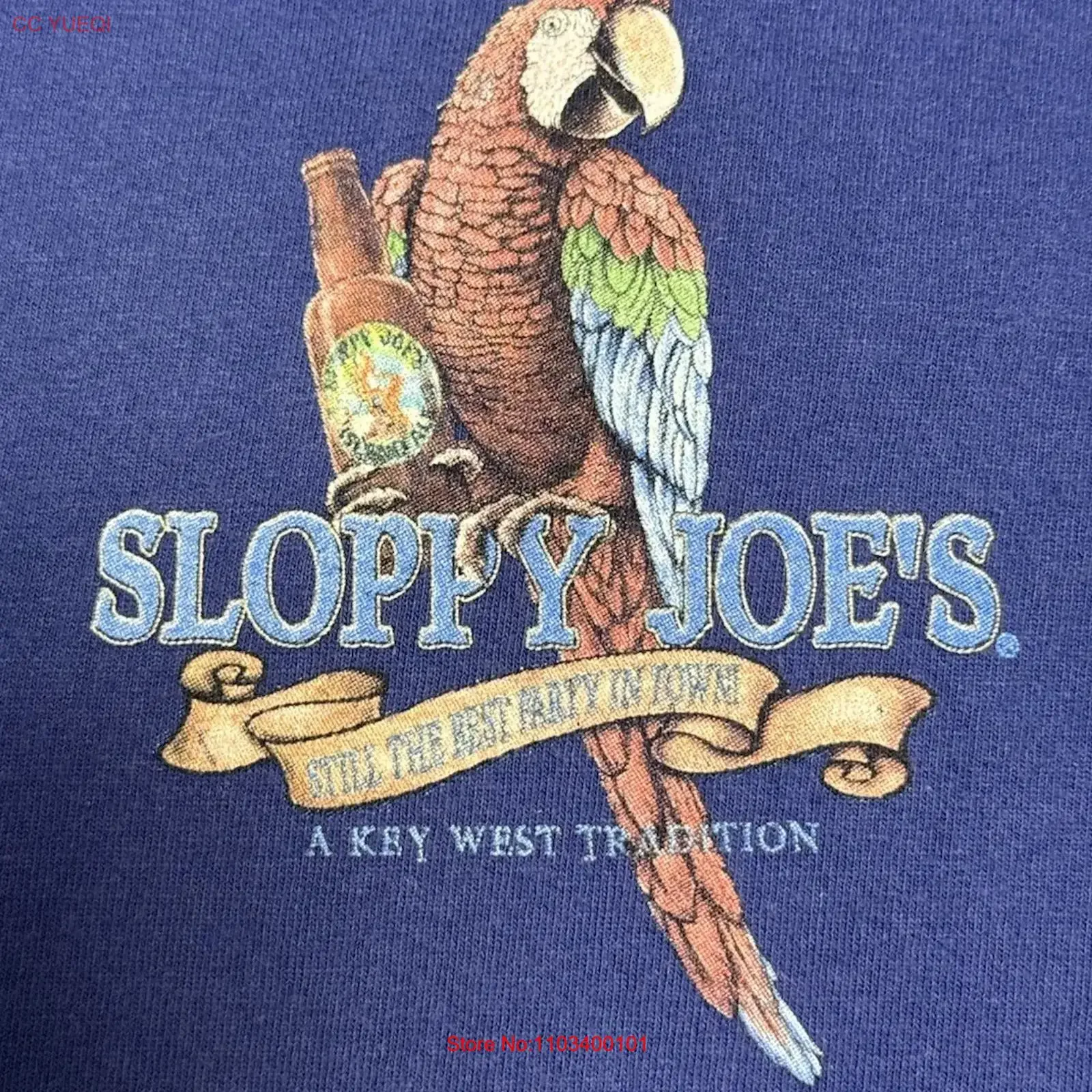 Фото Мужская футболка Sloppy Joe's A Key West Tradition, размер XL, двусторонняя, синяя, винтажная, с эффектом потертости, стильная, удобная, для повседневной носки №1