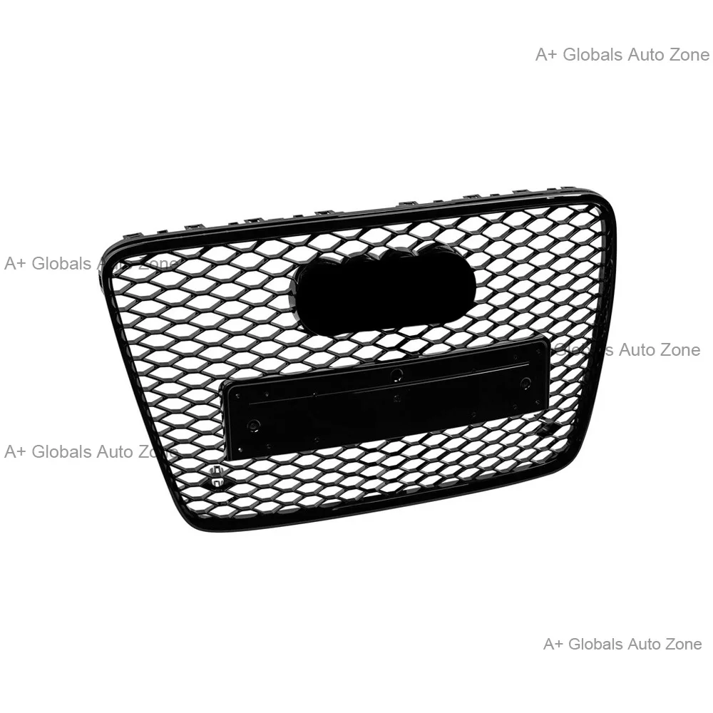 Фото Решетка радиатора RSQ Style Honeycomb Mesh, глянцевая черная, для Audi Q7 4L 2005-2015, замена передней решетки бампера, черные гоночные решетки. №3