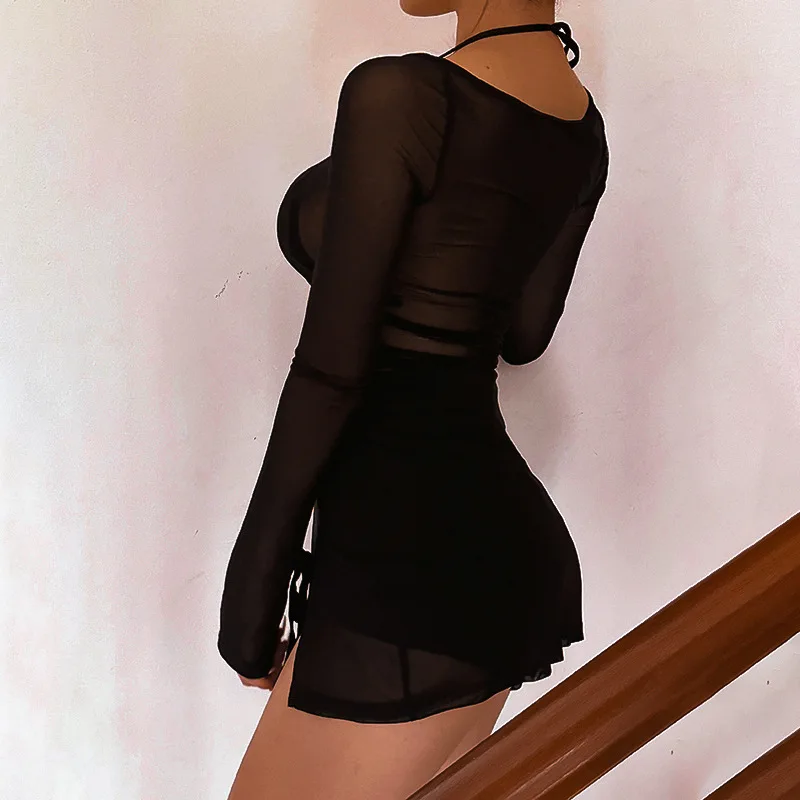 Женское однотонное мини-платье с квадратным вырезом Y2k одежда из газовой ткани