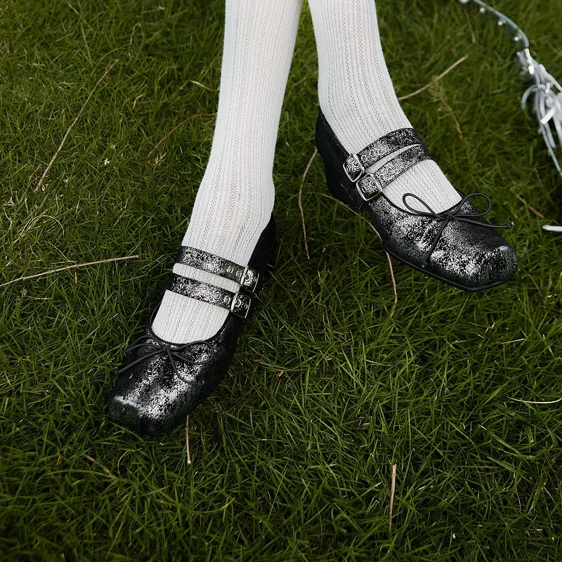 Женские туфли из овечьей кожи Туфли Мэри Джейн в ретро-стиле на каблуке