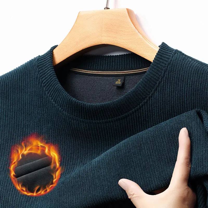 Мужской вельветовый свитшот теплый однотонный полосатый плотный Повседневный