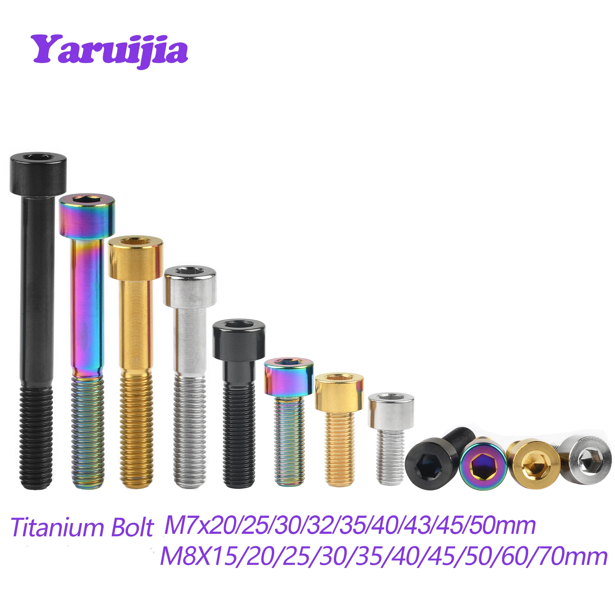 Титановые болты Yaruijia M7/M8x15/20/25/30/35/40/45/50/60/70 мм, болты с шестигранной головкой для велосипеда, мотоцикла, автомобиля