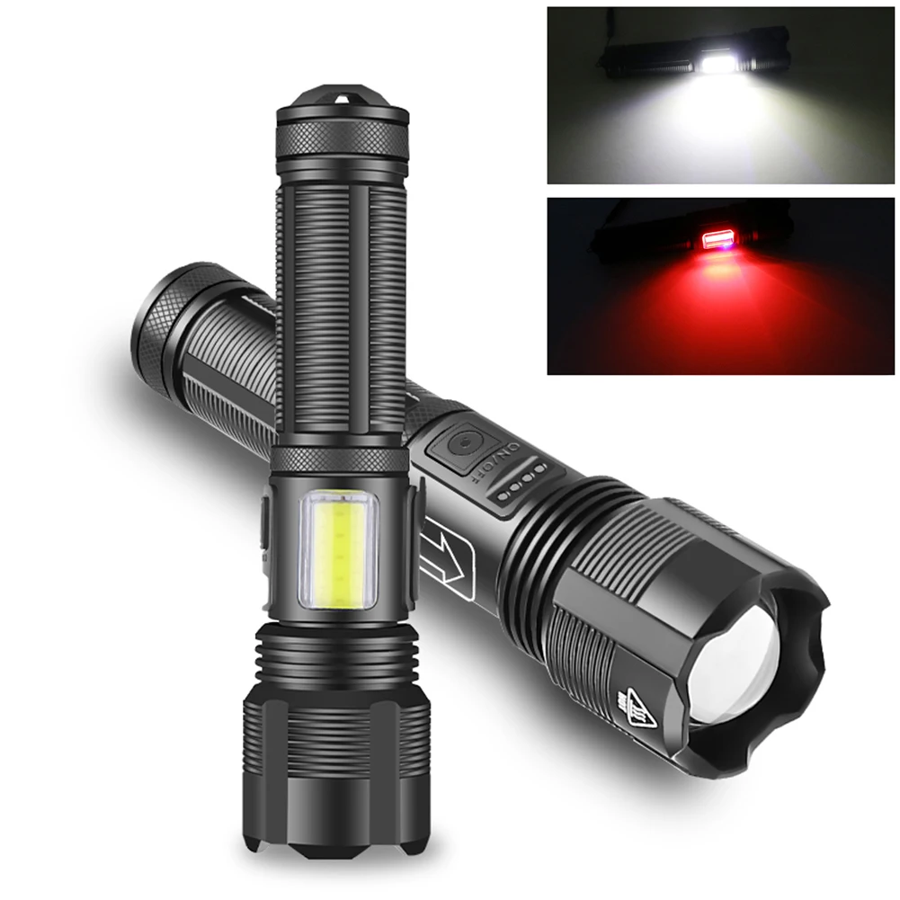 

6 Gears Flashlight LED Zoomable Handheld Torch USB Rechargeable Portable Lantern for Outdoor Camping Hiking Fishing Adventure