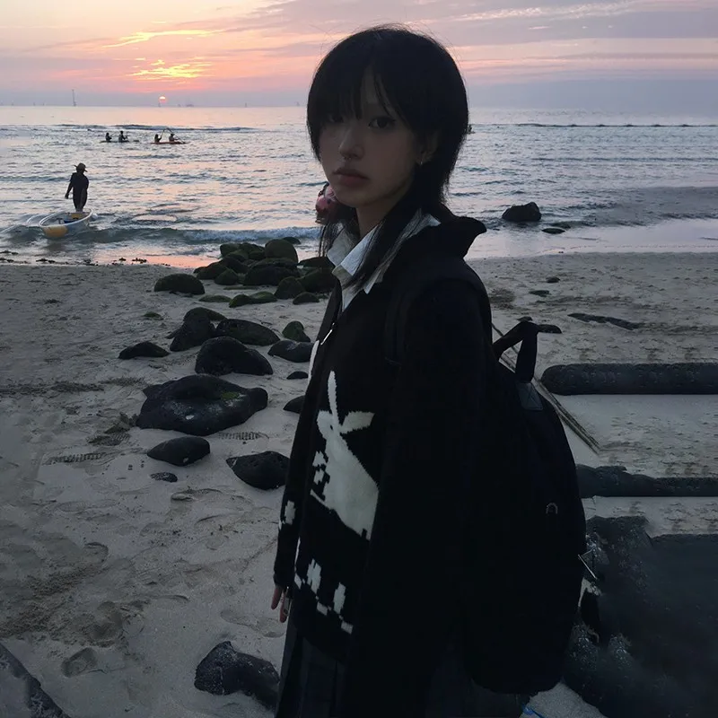 Женский вязаный кардиган на молнии с вышивкой кролика Harajuku 2000-х годов