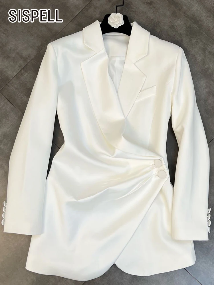 

SISPELL Fashion Solid Blazer For Women Notched Collar Long Sleeve High Waist Irregular Minimalist Blazers Female 2022 Autumn New