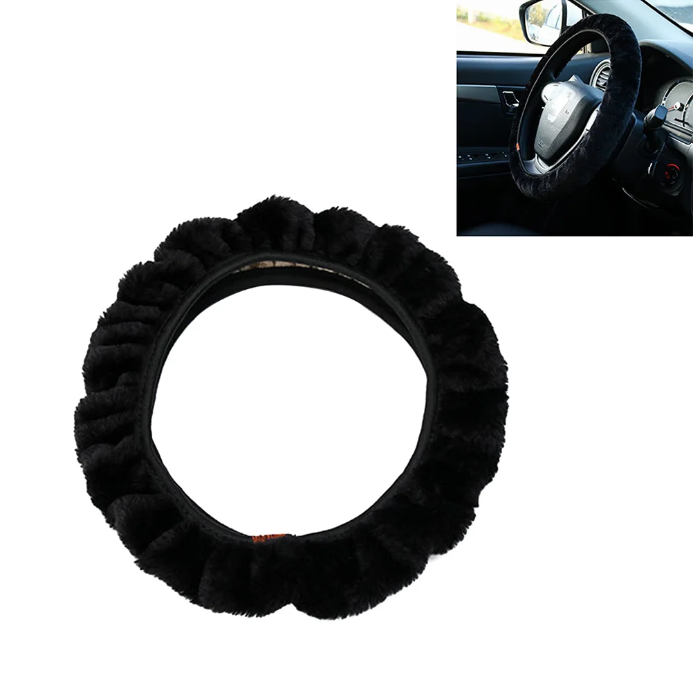 

Plush Stretch-on Vehicle Steering Wheel Cover Classic Comfy Black Car Wheel Protector