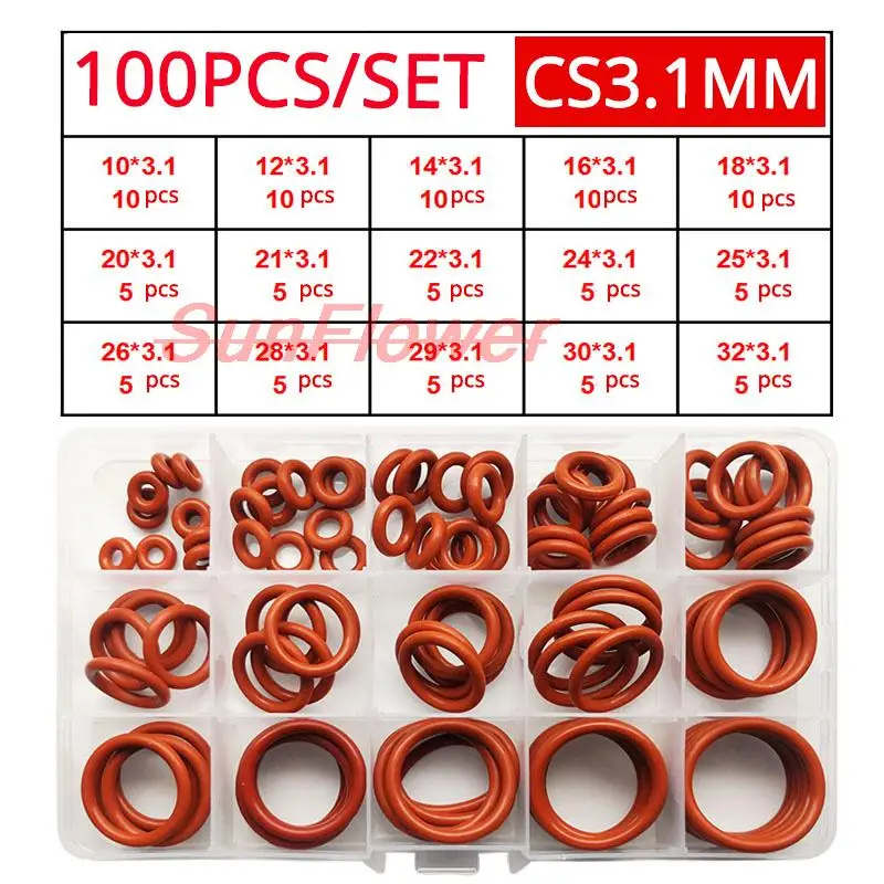 

Силиконовые уплотнительные кольца VMQ набор CS 1/1.5/2.0/2.4/3мм красные