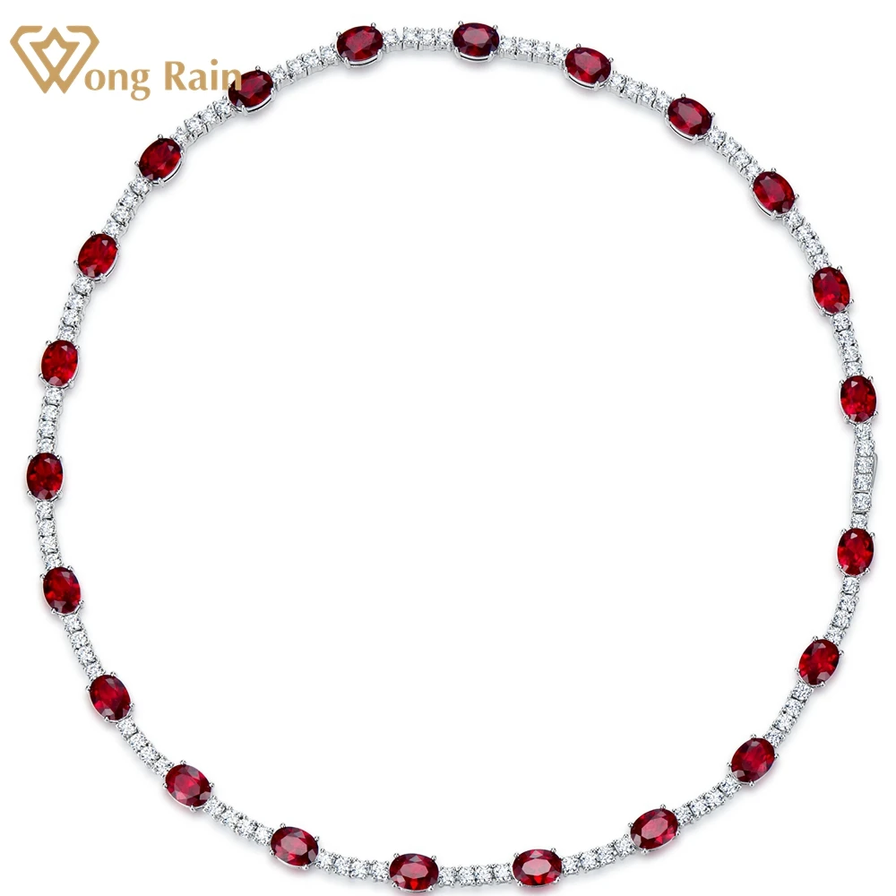 

Wong Rain Classic 925 Sterling Silver Oval Cut Created Moissanite Ruby Gemstone Chain Necklace For Women Fine Jewelry Wholesale