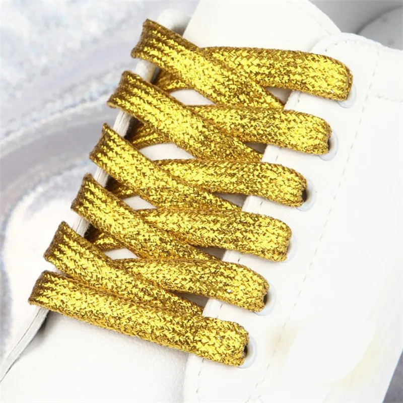 Metallic Glitter Shiny Gold Shoelace Silver Flat Shoe Laces Run Sports Shoe Lacing