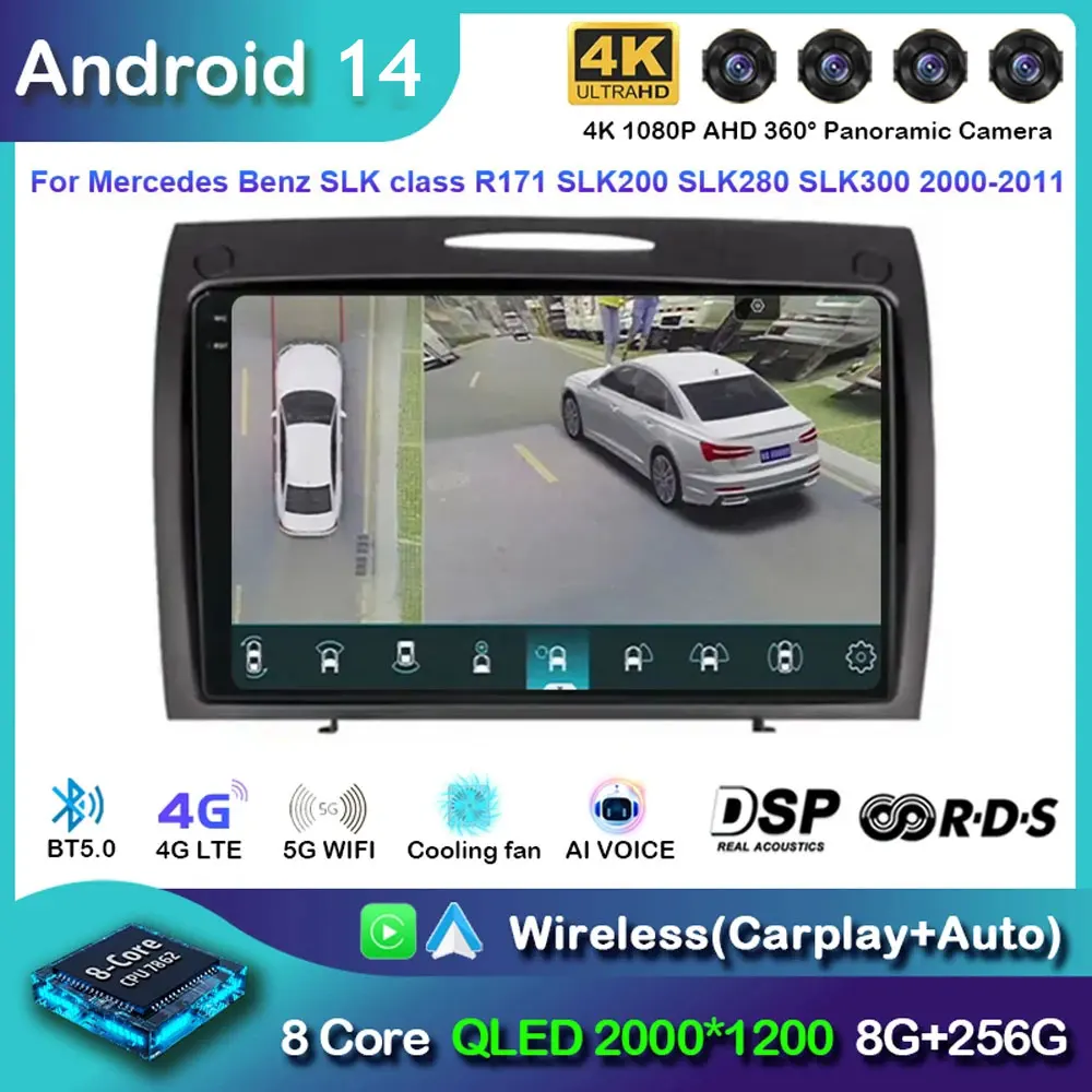 Автомобильный радиоприемник Carplay Android 14 для Mercedes Benz SLK class R171 SLK200 SLK280 SLK300 2000-2011