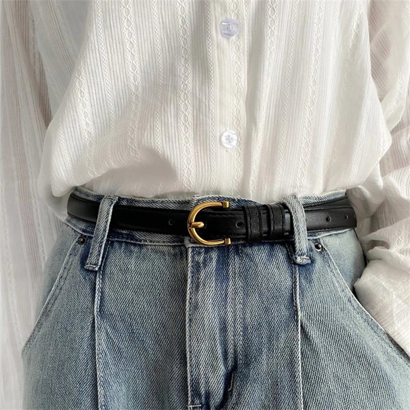 Versatile Belt for Women Bronze Buckle Belts Womens Sweater Dress Accessories Fashion Leather Casual Waistband Width 1.8cm