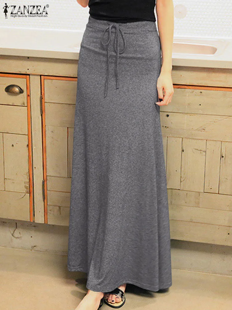 

Модель 2023 года, модное женское платье ZANZEA, женское винтажное длинное платье, женское элегантное Макси-Платье, осенняя Повседневная Однотонная юбка