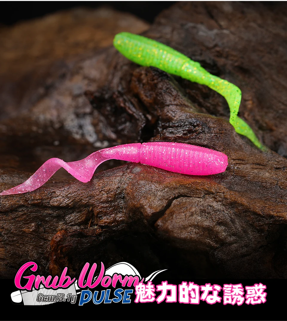 

TSURINOYA 36PCS/LOT Soft Fishing Lure 6cm 3.1g PULSE Grub Bass Add Shrimp Salt Silicone Swimbait isca artificial FishingTackle