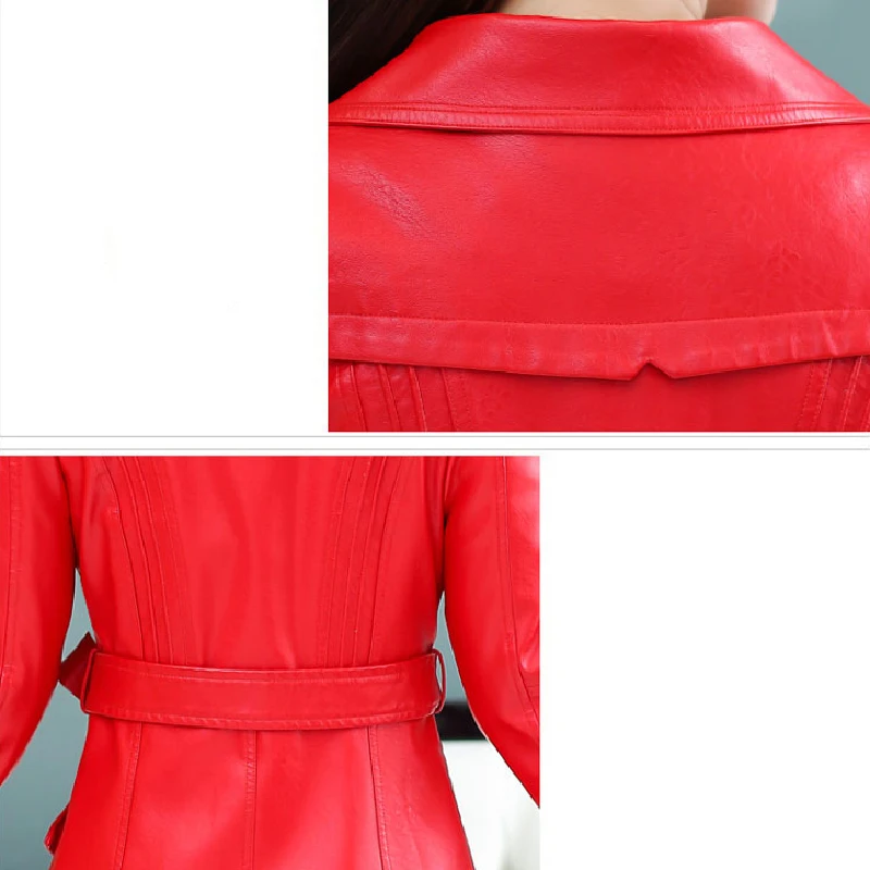 Genuine Leather Jacket Women 2022 New Autumn Winter Belt Sheepskin Coat Slim Long Real Fur Collar Tops Famale Clothing Overcoat