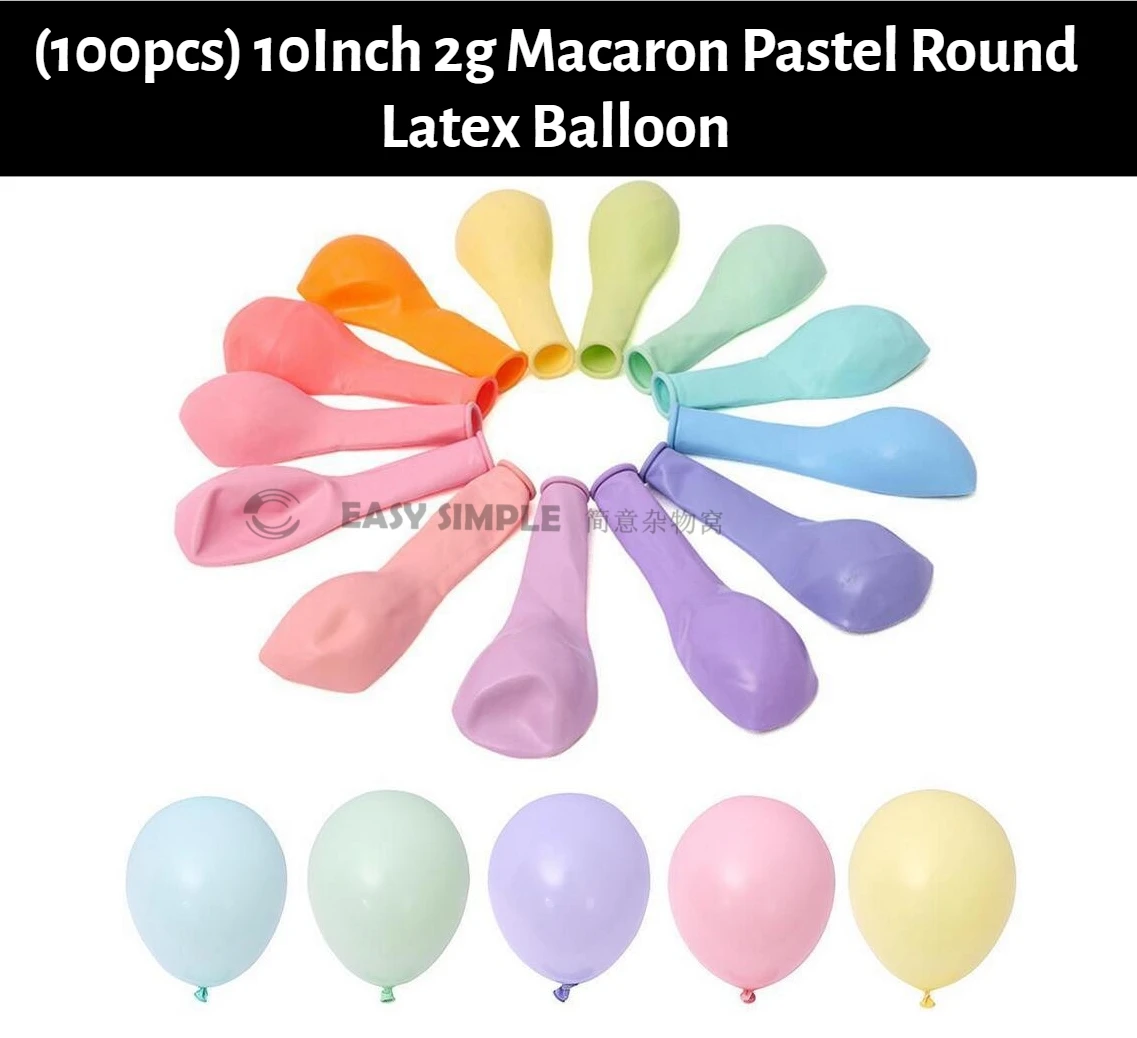 

[Ready Stock] (10pcs) 10Inch Round Macaron Pastel Candy Color Latex Balloon Party Wall Decoration Arch Helium
