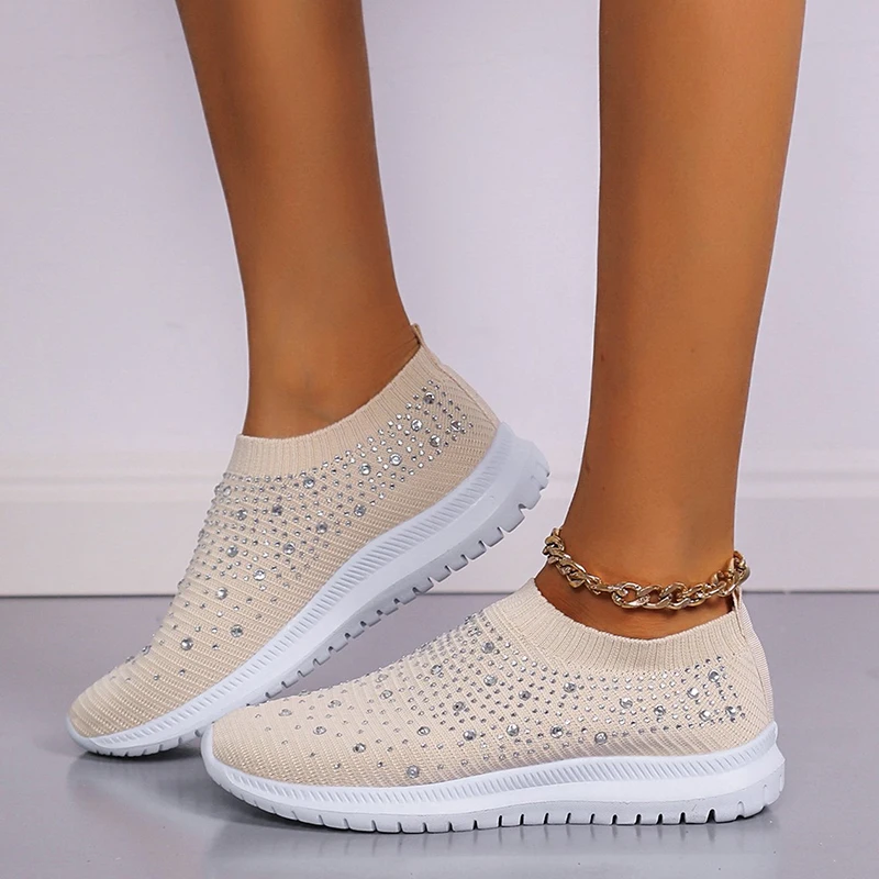 Shoes Woman Summer 2023 Crystal Breathable Mesh Sneaker Women Comfortable Soft Bottom Flats Plus Size 43 Non Slip Casual Loafers