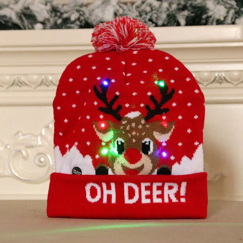 

New European and American Fashion Adult Children's Cartoon Jacquard Knitted Woolen Christmas Hat Colorful Luminous Christmas Hat