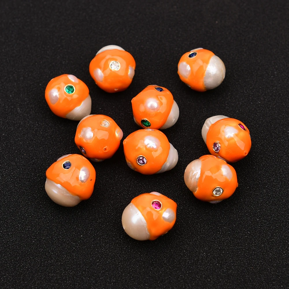 10 шт. натуральный белый жемчуг Кеши APDGG выложенные разноцветными фианитами