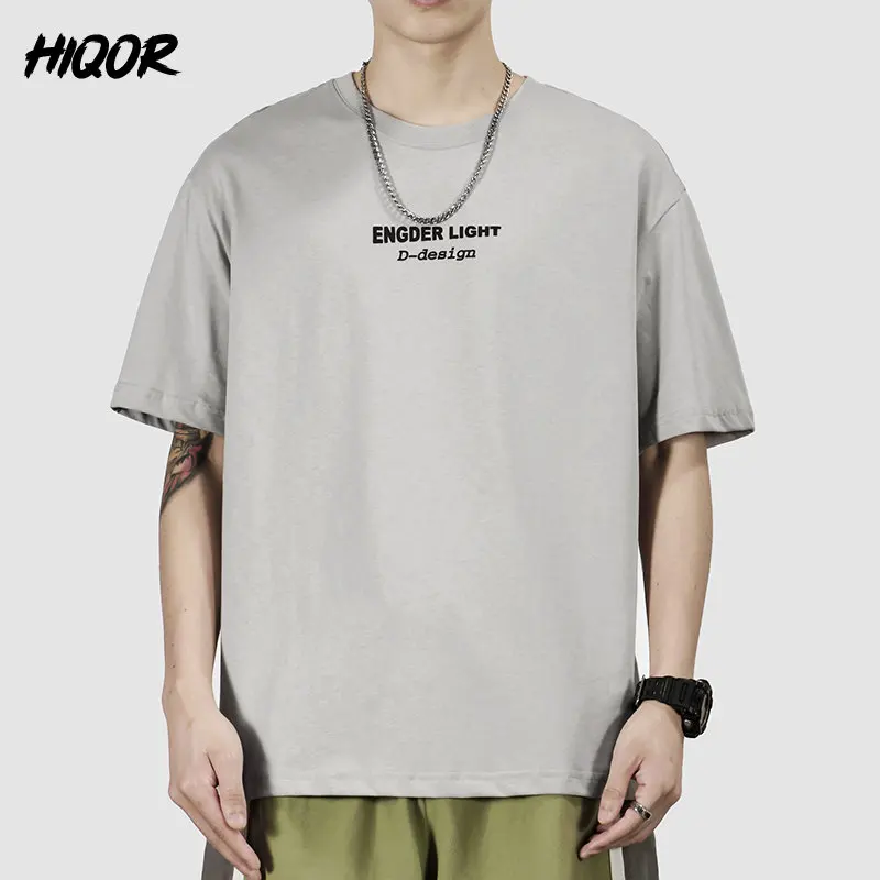 

Футболка HIQOR мужская оверсайз с круглым вырезом, шикарная тенниска с надписью, повседневная майка в стиле Хай-стрит, лето, 2023