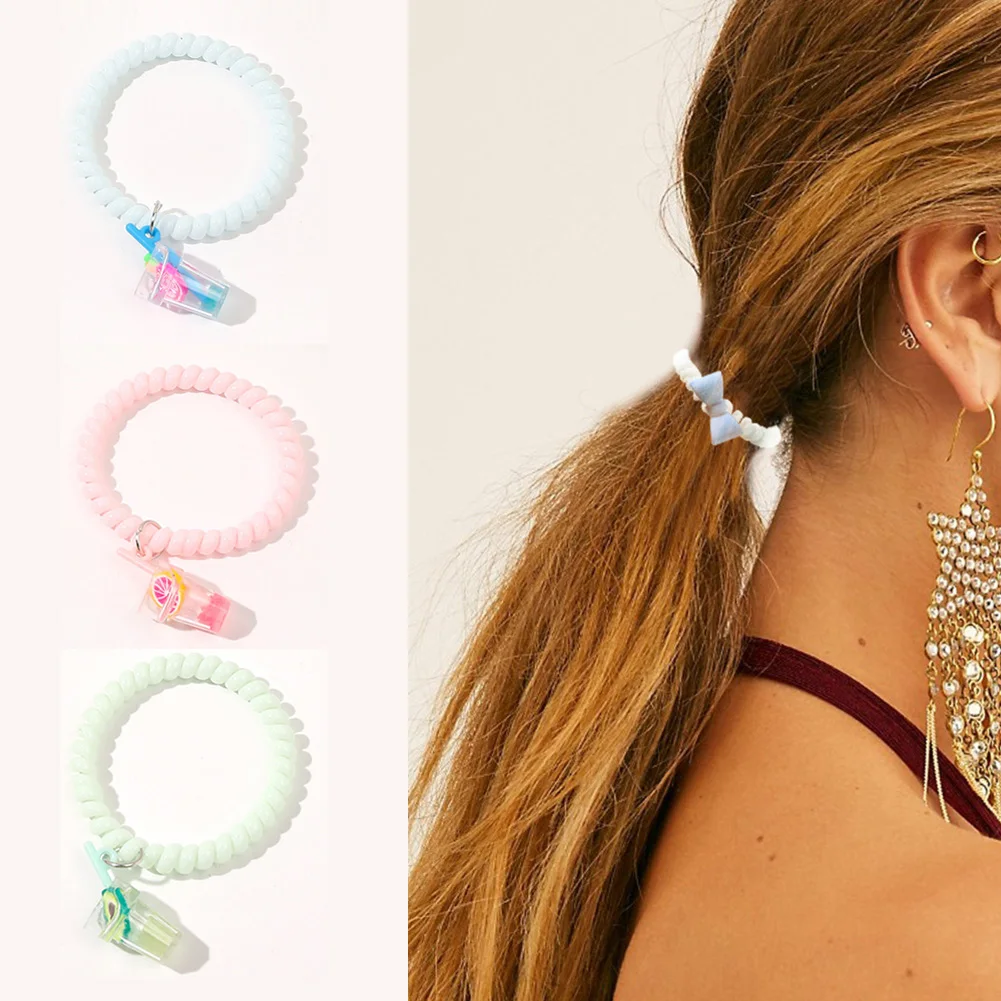 

Thick Hair Ring For Girls Women Shiny Telephone Cord Elastic Ponytail Holders Headwear New Fashion Accessories Tie Gum 5pcs/Set