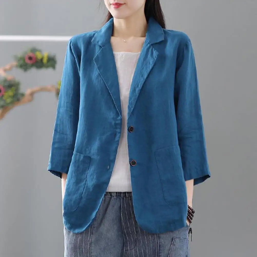 

Chic Women Coat Loose Patch Pockets Women Jacket Notch Collar Women Coat