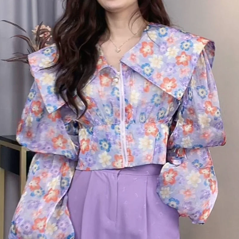 

Женская блузка с цветочным принтом, с длинным рукавом