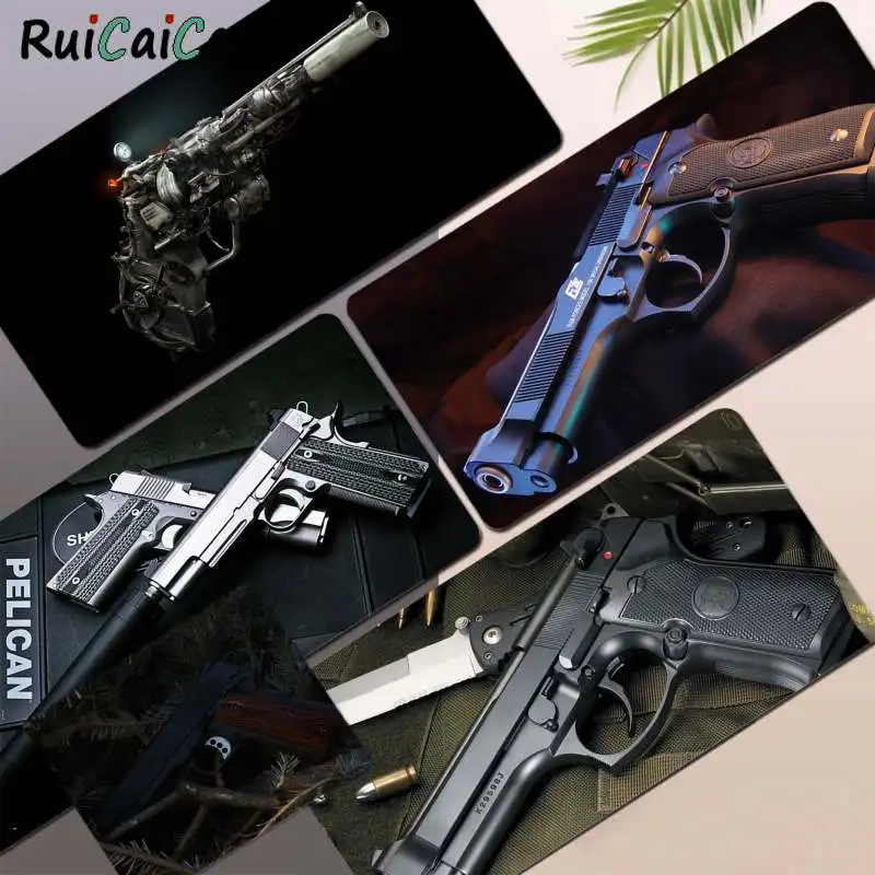 

RuiCaiCa Pistol Pattern Beautiful Rubber PC Computer Gaming mousepad Size for large Edge Locking Speed Version Game Keyboard Pad