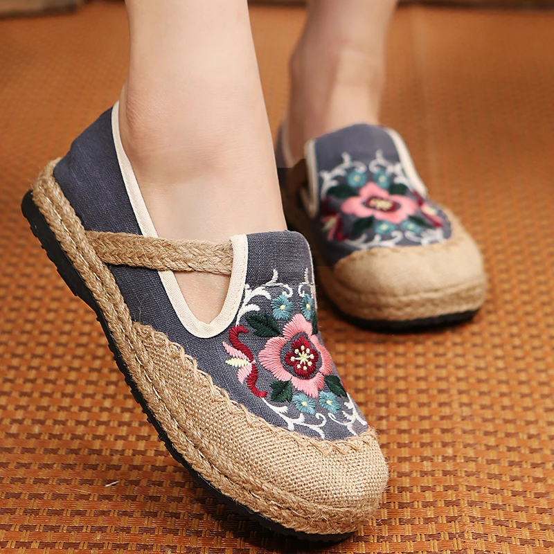 

Flat Shoes Women's Shoes 2022 New Cotton Linen Embroidery Retro Simple Round Head Flowers Ethnic Style Handmade Women's Shoes