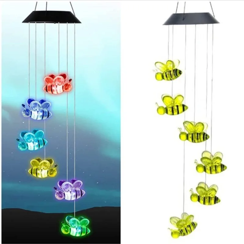 

Cute Bee Solar Power Wind Chime Lamps Windbell Pendant Light Waterproof Outdoor Hanging Decorative Lights for Home Garden