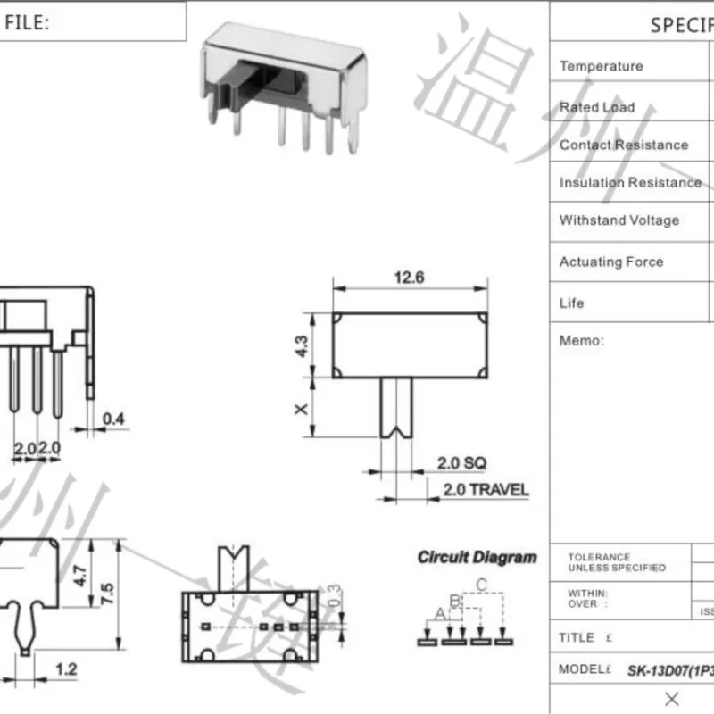 10 шт. SK-13D07 1P3T однополюсная трехпозиционная высота ручки 4 0 мм боковая вставка