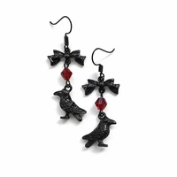 gothic crow earrings bow red beads black crow earrings steampunk jewelry fashion glamour accessories for women