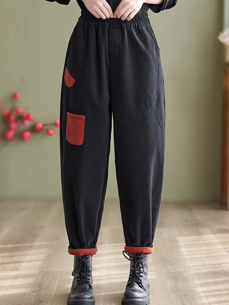

Women Casual Pants New 2022 Autumn Winter Vintage Style Streetwear All-match Thick Warm Female Ankle-length Harem Pants B2188