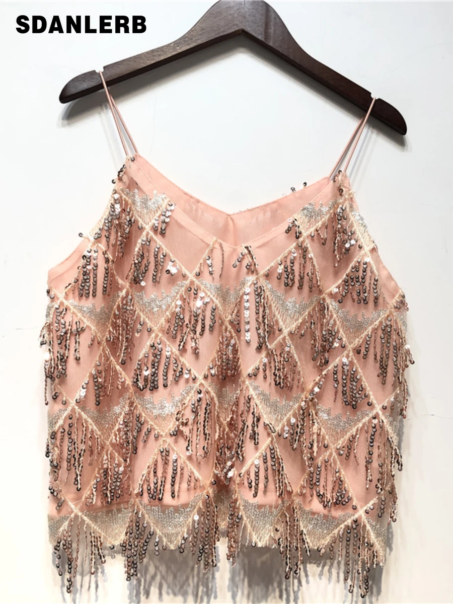 

Outer Wear Sequin Sling Women's Short Summer Tube Top Bottoming Shirt Sexy Shiny Inner Wear Vest Loose Fashion Crop Top
