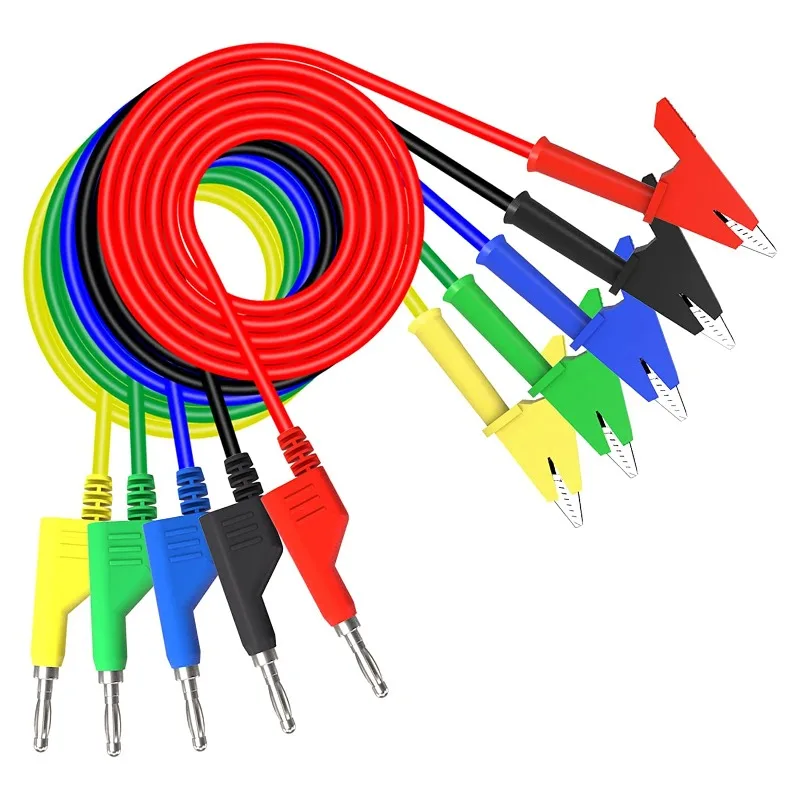 

5Pcs 4MM Banana Plug to Alligator Clip Multimeter Test Leads Stackable Cable Wire 1M Electrical Tools Accessories