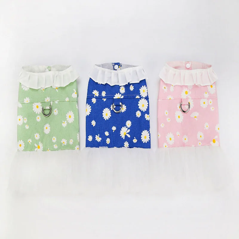 

Летнее платье для маленьких собак с цветочным рисунком и сетчатым рисунком