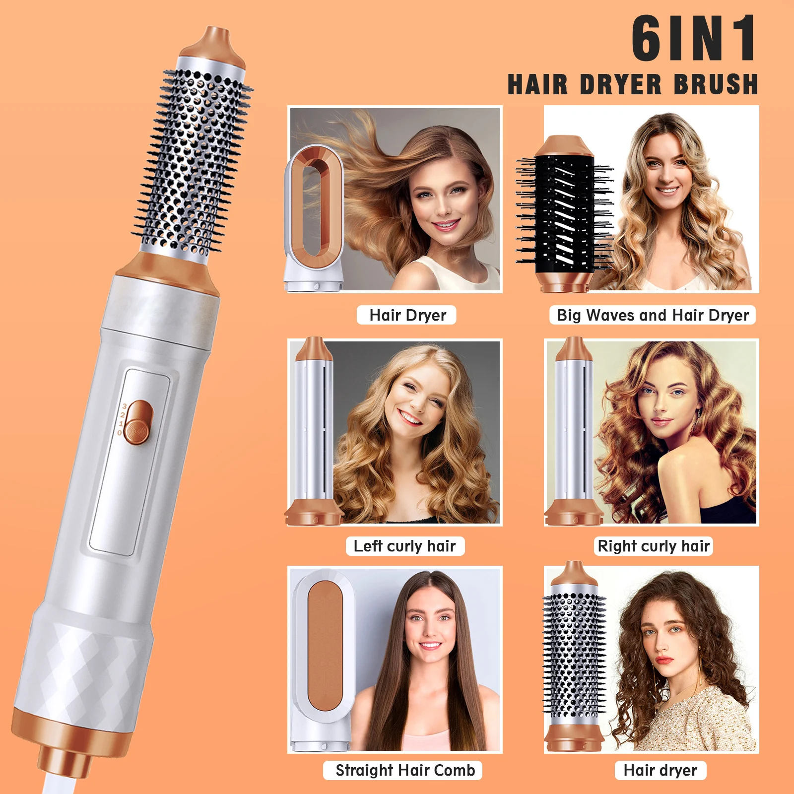 

Hair Dryer Brush 5 In 1 Hair Styler Negative Ion Hair Blower Brush Electric Hairdryer Blow Dryer Air Comb Curling Iron Wand