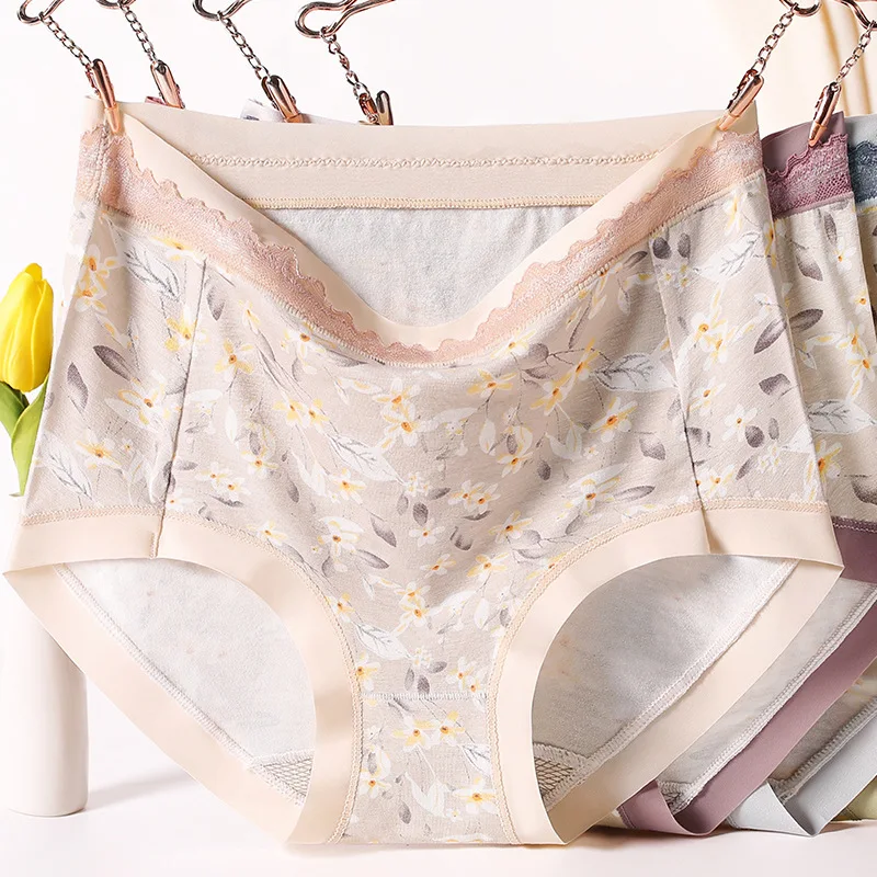 

Large Size Modal Panties Female Fat Girl Mother Seamless Underwear Flower Print Summer Thin Breathable Silk Crotch Ladies Shorts