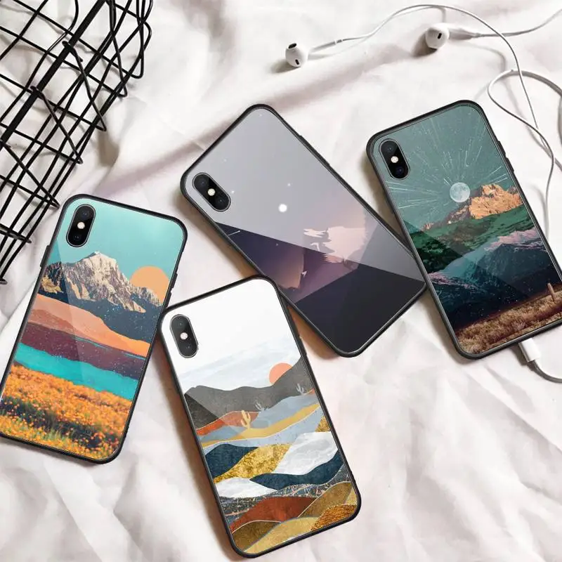 

Aesthetic art mountain scenery Phone Case Tempered glass For iphone 6 7 8 plus X XS XR 11 12 13 PRO MAX mini