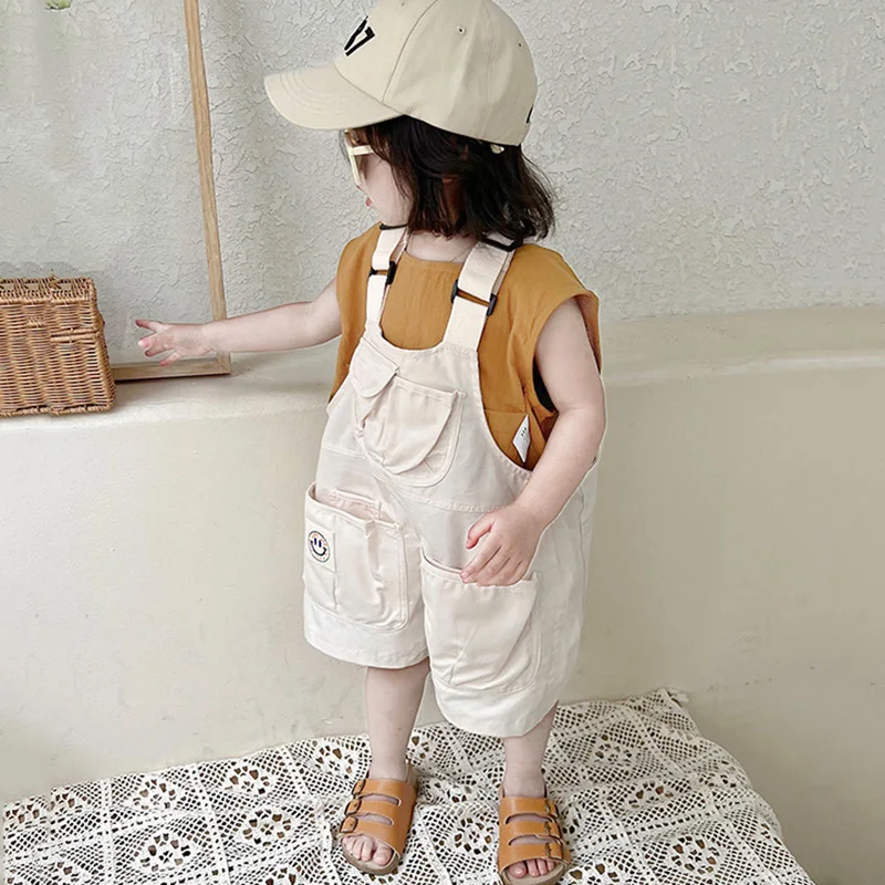 Летняя и Осенняя детская одежда однотонные комбинезоны для девочек детские