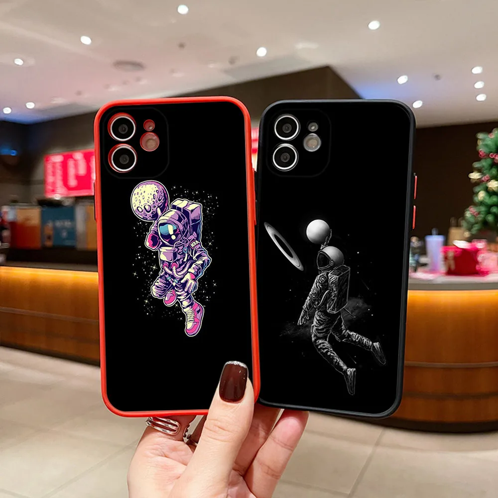 Skin Feel Translucent Phone Case For iPhone 16 Pro Max 15 14 13 12 11 7 8 Plus SE Mini XR Starry Sky Basketball Frosted Cover