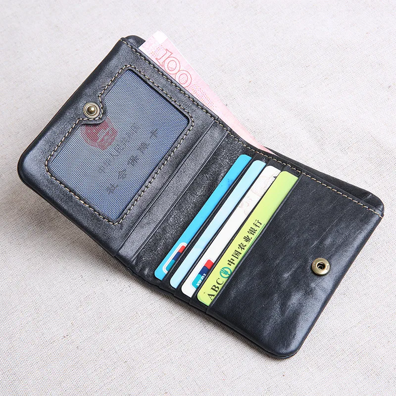 Fashion genuine leather short men's women's small wallet organizer designer natural real cowhide thin card holder coin purse