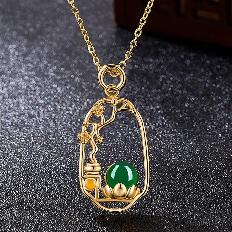 

Natural Green Hand Carved Lotus Pendant Fashion Boutique Jewelry Men's and Women's Necklaces Gift Accessories Wholesale