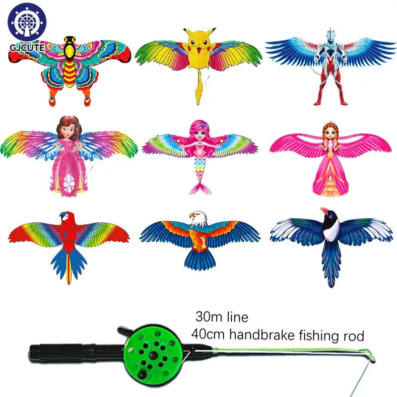 

1Set Children Flying Kite Toy Cartoon Butterfly Mermaid Parrot Magpies Eagle Kite With Handle Kids Kite Outdoor Sports Toys